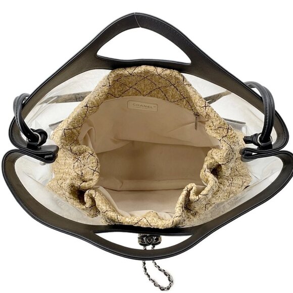 CHANEL Matelasse 2-Way Tote Plastics/Leather/Raffia Transparent/Black/Beige ... - Picture 3 of 14